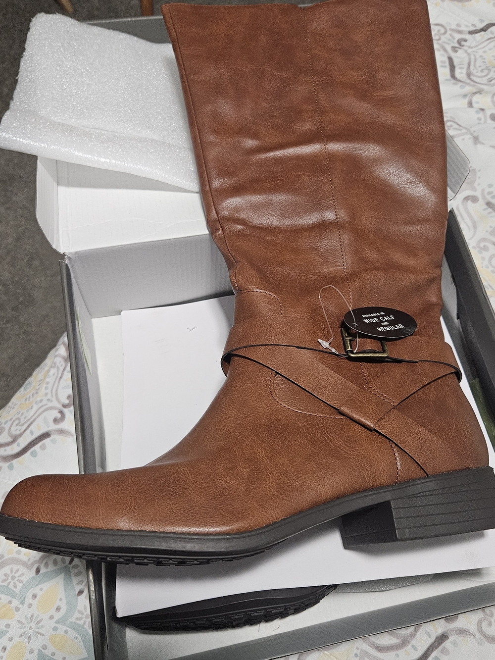 Macy's Style&Co Women's Brown Mid-Calf Buckle Heeled Boots